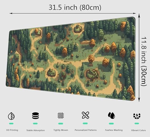 Retro Brown Green Desk Mat XL Large Gaming Green Forest Pixel Mouse Pad Non-Slip Rubber Base Mousepad, Keyboard Mouse Mat, Laptop Computer Mat with Stitched Edges, Office Work Mat 31.5x11.8 in - view 2