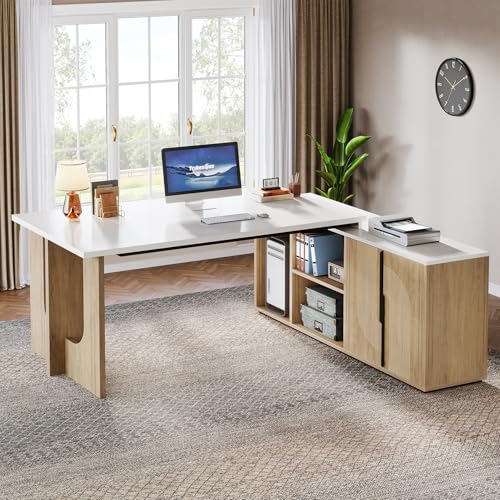 74.8 Inch Executive Desk, L-Shaped Office Desk with Cabinet - view 3