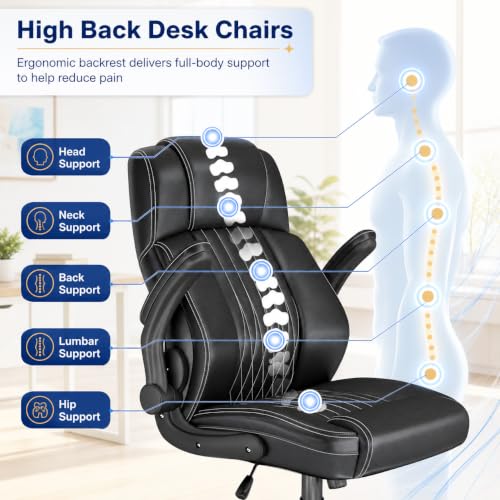 Ergonomic Office Chair, Leather Computer Desk Chair, Black - view 6