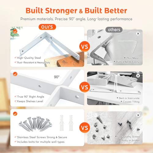 Shelf Bracket 8 Pack 14" Lx8 H 5mm Thick Heavy Duty White L Brackets - view 5