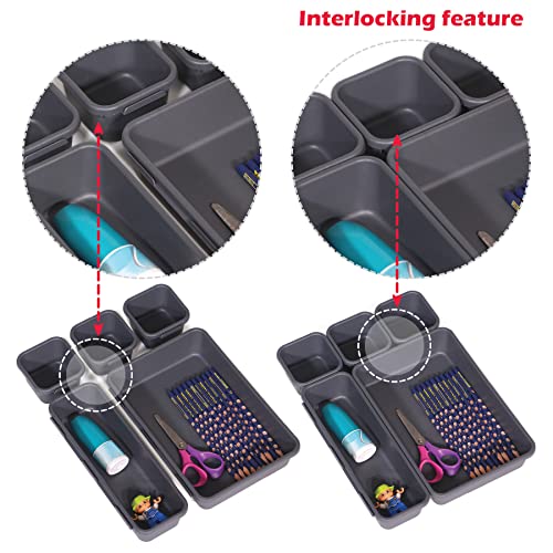 42 Pack Interlocking Desk Drawer Organizer Tray Dividers Plastic Shallow Narrow Drawers Organizers Separators Storage Bins Container for Kitchen Bathroom Makeup Office Vanity Dresser - view 4