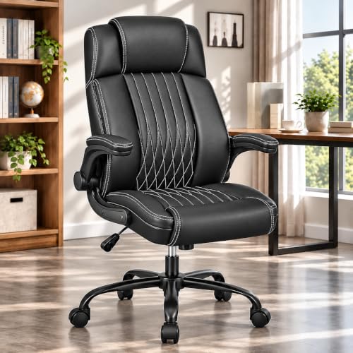 Ergonomic Office Chair, Leather Computer Desk Chair, Black