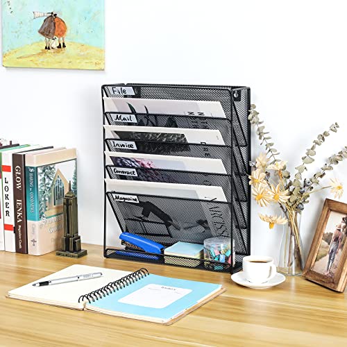 Mass Hanging Wall File Holder Mail Sorter Magazine Rack Office Supplies Metal Mesh Desk Organizer, 6 Tier, Black - view 6