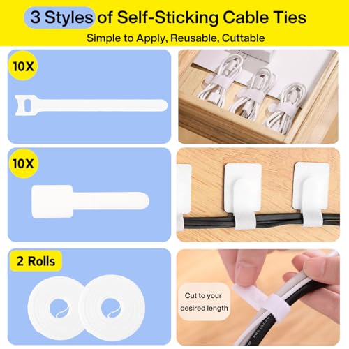 [313Pcs] Cable Management Kit, Reusable Computer Desk Cord Organizer, White - view 5