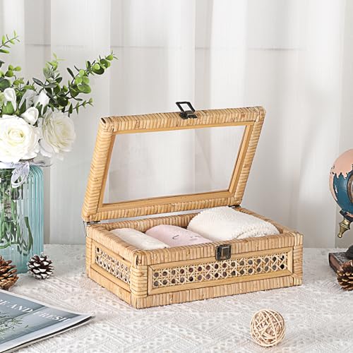 Rattan Display Box with Clear Lid Rectangular Wicker Storage Basket - view 4