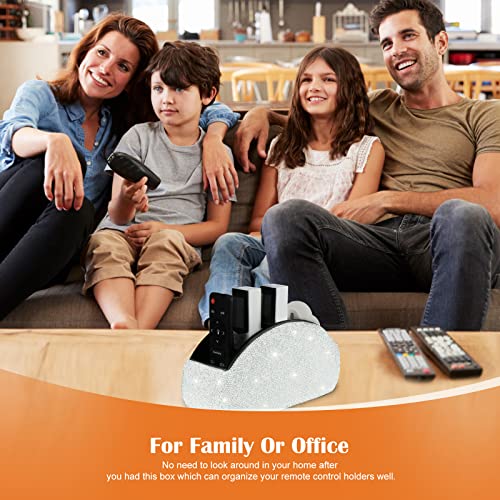 Remote Control Holder Organizer Table Desk Leather Control Storage TV Remote Control Organizer with 5 Spacious Compartments Bling Crystal Luxury Handmade Diamond (White) - view 4