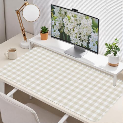 Beige Checkered Gingham Desk Mat Pad XXL Large Mouse Pad - view 2