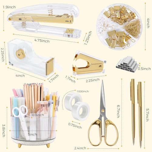 Gold Office Supplies Set with Pencil Holder for Desk - view 5