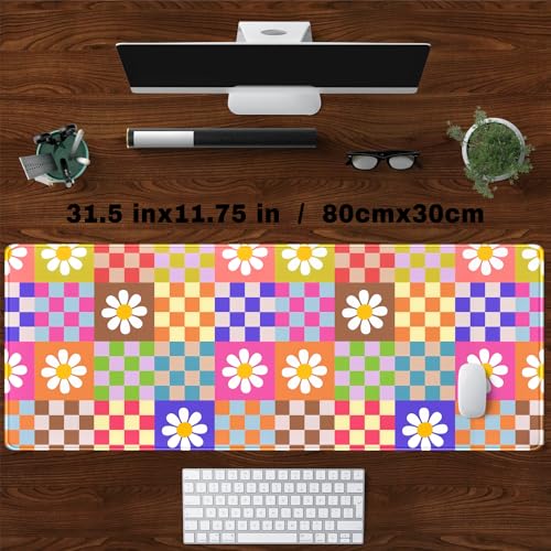 Pink Desk Mat Trendy Checkered Aesthetic Desk Pad Computer Large Mouse Pad Aesthetic Desk Accessories Office Gifts for Her Cute Keyboard and Mouse Pad Desk Computer Mat 31.5 X 11.8 in - view 4