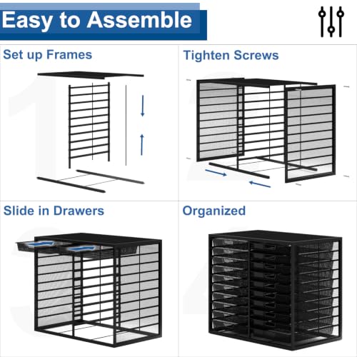Mesh Desk Organizer with 20 Compartments Sliding Drawers,Black - view 7