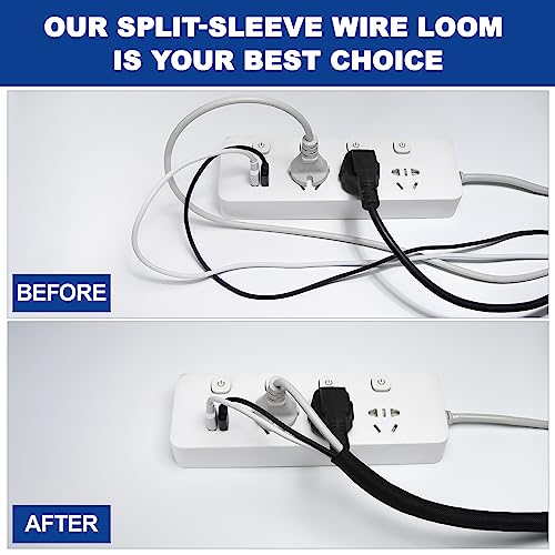 Split-Sleeve Wire Loom for High-Temperature Automotive Harness and Home Cable Management, 25ft - 1/8 inch Braided Cable Management Sleeve Cord Protector, Self-Wrapping Split Wire Loom - view 6