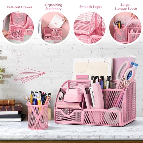 11 Pcs Pink Office Supplies Set Mesh Desk Organizer Accessories Kit - view 5