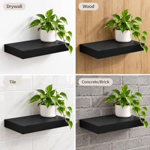 16" Black Floating Shelf for Wall, Bathroom Wall Shelf - view 7