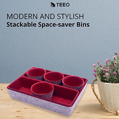 Desk Tray Organizer - Makeup Organizer Drawers Storage - Home Office Cosmetic Bins Dividers Box Closet Compartment - Pack of 7, Burgundy - view 4