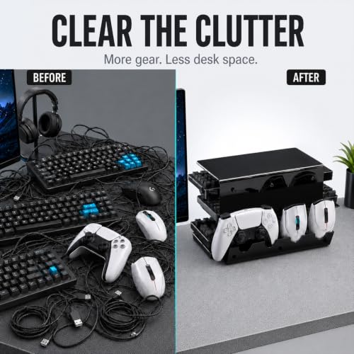 Keyboard Stand & Organizer, 3-Tier Black Acrylic Holds 4 Keyboards & 3 Mice, Includes Anti-Slip Pads, Brush & Dust Cloth for Gaming Setup & Home Office, Mechanical Keyboard Display Storage Rack - view 4