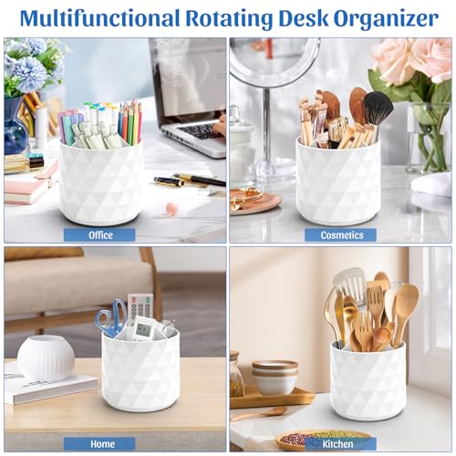 Desk Organizer,Sparkling Diamond-like Pen Holder for Desk 360°Rotating Office Accessories,Pencil Cup with 5 Compartments Storage Box Caddy for Office,School,Home,Art Supply(White) - view 3