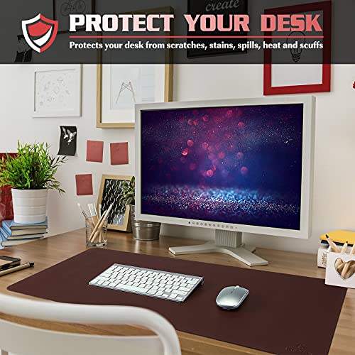 Large Desk Protector Mat, Leather Desk Pad (35.4"x17", Brown) - view 5