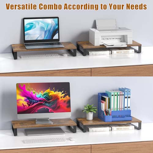 Wood Monitor Stand Riser for Desk, 24x12x3 inch, Brown - view 4