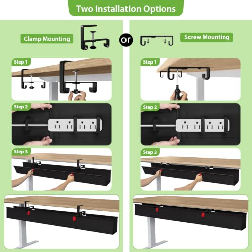 Extra Large No Drill Under Desk Cable Management Tray 48 in, Black - view 2