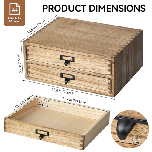 Solid Wood Desk Organizer with 2 Drawers, Desktop Storage, Brown - view 2