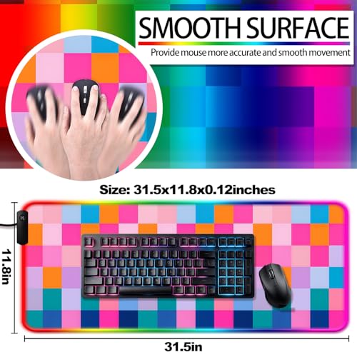 RGB Vibrant Multicolor Checkered Gaming Desk Mat & Mouse Pad, XL - view 3