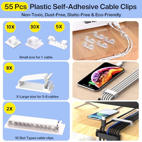 [313Pcs] Cable Management Kit, Reusable Computer Desk Cord Organizer, White - view 2