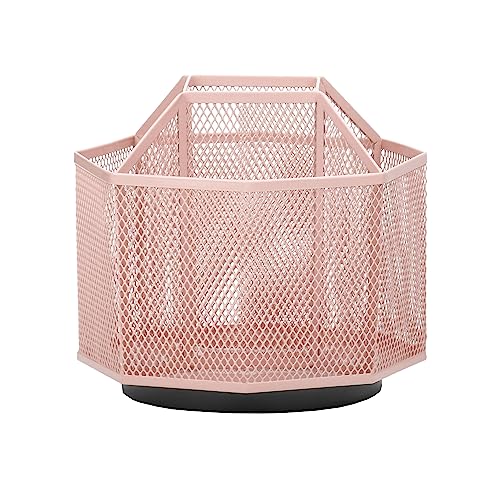 Mesh Desk Organizer Rotate with 5 Compartments Spinning Tidy Candy/Pen Holder Office, Art Supply, Storage, Classroom, Home (Light Pink) - view 6
