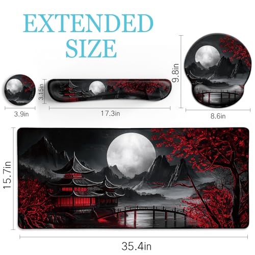 Japanese Ergonomic Mouse Pad with Wrist Rest, Large Desk Mat Set - view 6