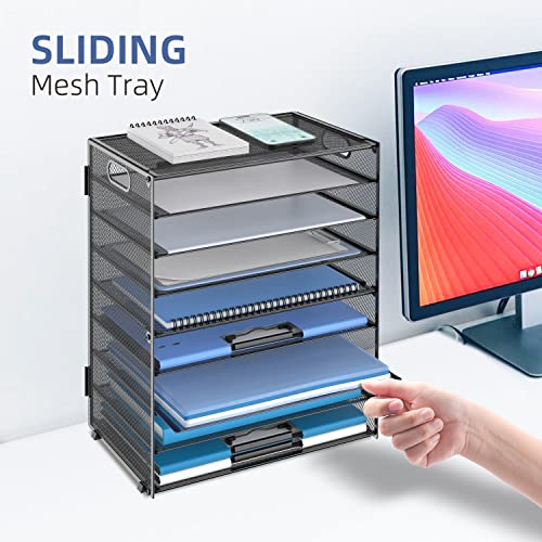 9-Tier Paper Organizer for Desk, Metal Mesh Letter Tray with Handles, Black - view 6
