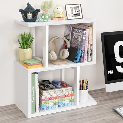 Small Desktop Bookshelf for Top of Desk Shelf - Mini White Table Bookcase 3-Tier Shelves Storage Book Organizer Hutch for Dorm Office College - view 7
