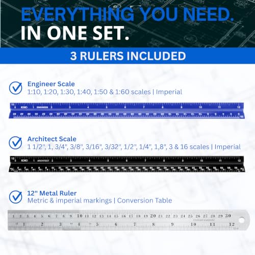 Architectural Scale Ruler and Engineering Scale Ruler Set, 12-Inch, 3-Piece - view 6