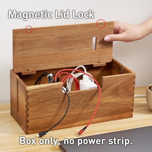 Acacia Wood Cable Management Box, Wooden Cord Hider & Organizer for Power Strip, Electrical Hiding, TV Wires, Desk & Floor Cables - Office Under Desk Cable Storage Box for Wire - view 3