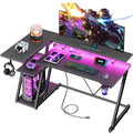 47 Inch Gaming Desk with Power Outlet, LED, Carbon Fiber Black