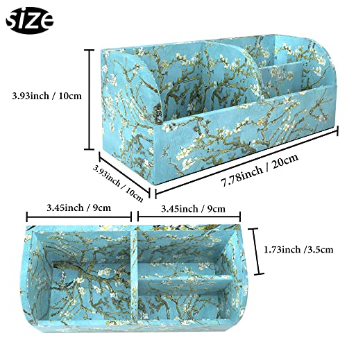 PU Leather Supply Organizer,Remote Control Holder Multifunctional Office Stationery Storage Box Organizer,Pencil Holders Organizers Table Top Desktop Desk Accessories(1-Peach Blossom) - view 3