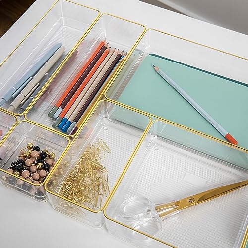 Kerry Stackable Desk Drawer Organizers, Clear/Gold, 8-Pack - view 6