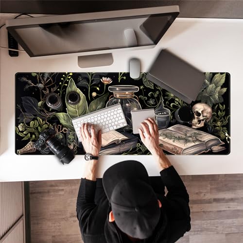 Dark Academia Desk Mat Mouse Pad XL Extended Large Gaming Desk Pad Mousepad, Mystical Green Plant Computer Laptop Keyboard and Mouse Mat, Desktop Protector Mat for Women Girl Office 31.5x11.8 in - view 7