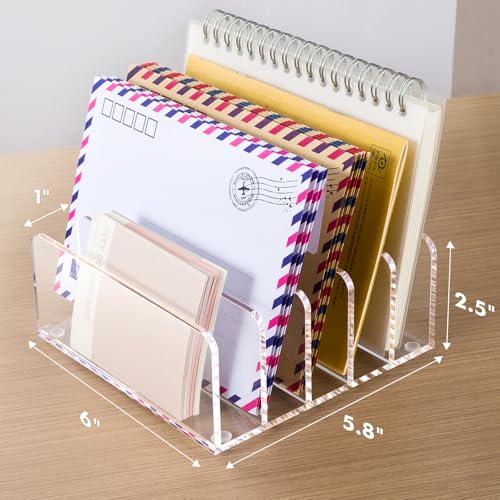 Acrylic Mail Holder, 5 Compartments Multifunction Desk Organizer - view 6