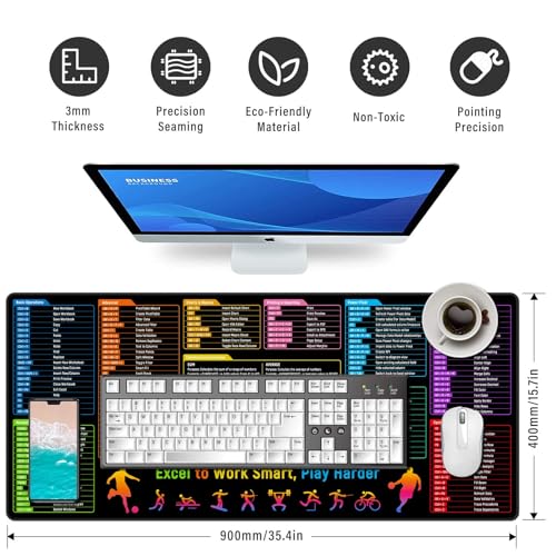 Excel Shortcuts Cheat Sheet Desk Pad Mat– 35.4x15.7 Inches Large Mouse Pad with Non-Slip Rubber Base, Quick Reference Guide for Office & Home - view 3