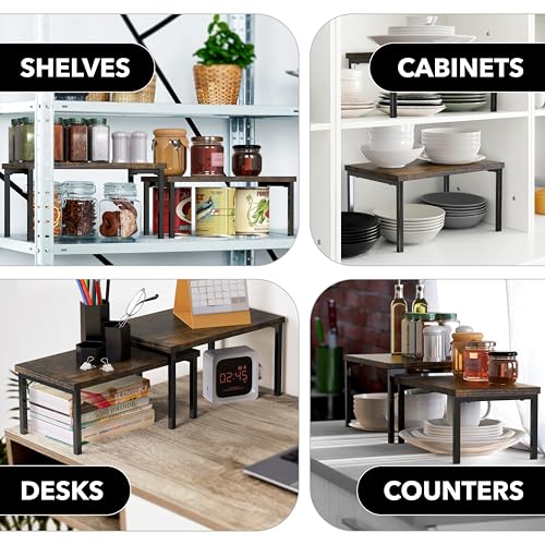 Stackable Cabinet Counter Shelf Wooden Top, Rustic Brown - view 7