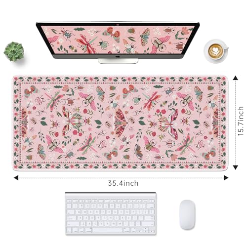 Cute Desk Mat for Women, Pink Keyboard and Mouse Pad for Desk - view 2