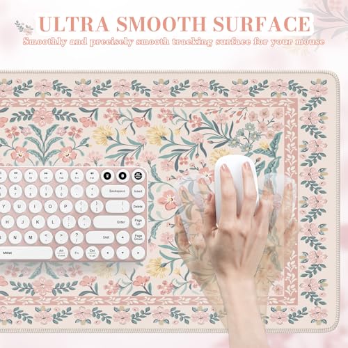 Desk Mat,Mouse Pad for Office Desk,35.4x15.7in,Pink Floral - view 3