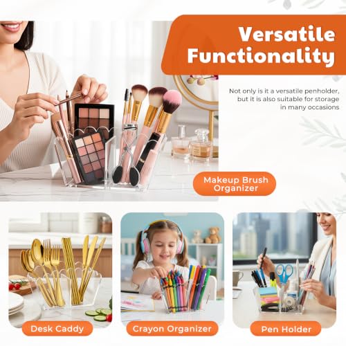 Clear Acrylic Pen Holder,2-Compartment Scalloped Desk Caddy - view 6