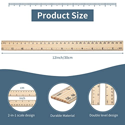 60 Pack Wooden Ruler 12 Inch Rulers Bulk Wood Measuring Ruler Office Ruler 2 Scale - view 3