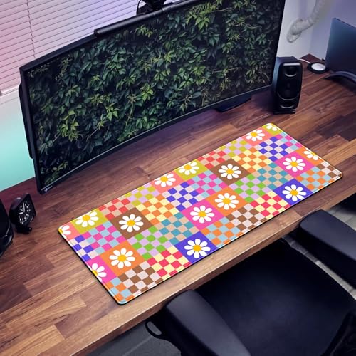 Pink Desk Mat Trendy Checkered Aesthetic Desk Pad Computer Large Mouse Pad Aesthetic Desk Accessories Office Gifts for Her Cute Keyboard and Mouse Pad Desk Computer Mat 31.5 X 11.8 in - view 7