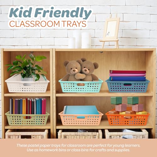 6 Pack Classroom Paper Baskets, Organizing Desk Boho Tray for A4 Papers, Classroom Storage Plastic Paper Bins, Fun Turn In Trays for Teachers and Students, Office Desk Room Trays - view 6