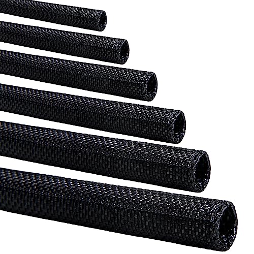 Split-Sleeve Wire Loom for High-Temperature Automotive Harness and Home Cable Management, 25ft - 1/8 inch Braided Cable Management Sleeve Cord Protector, Self-Wrapping Split Wire Loom