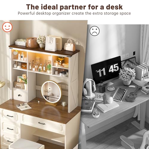 Desktop Bookshelf, Computer Up to 27”, Adjustable Storage Shelf - view 3