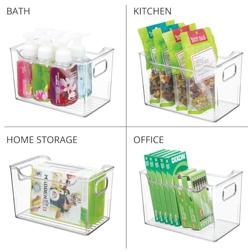 Deep Plastic Office Storage Bins with Handles for Organization in Filing Cabinet, Closet, or Desk Drawers, Organizer for Notes, Pens, Pencils, and Staples - Ligne Collection - 8 Pack - Clear - view 6