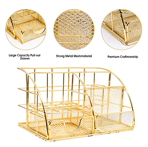 Gold Desk Organizers and Accessories Office Supplies Set Stapler, Pen Holder, Phone Holder, Scissors, Pen, Ruler, 30 Paper Clips, 22 Binder Clip, 20 Tacks and 1000pcs Staples (Gold) - view 3