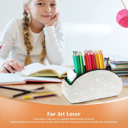 Remote Control Holder Organizer Table Desk Leather Control Storage TV Remote Control Organizer with 5 Spacious Compartments Bling Crystal Luxury Handmade Diamond (White) - view 5